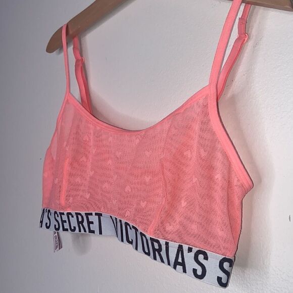 VS VICTORIA SECRET Mesh Heart Logo Band Bralette Bra Bandido Pink Peach Size XS - Picture 2 of 5